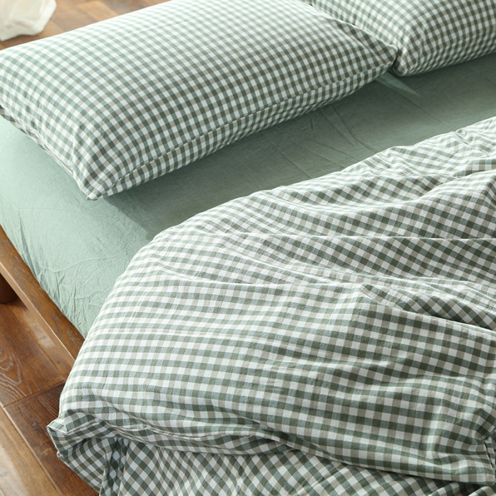 91家纺网 家纺一手货源 找家纺 安莱生活 2021新款全棉水洗棉套件 绿小格