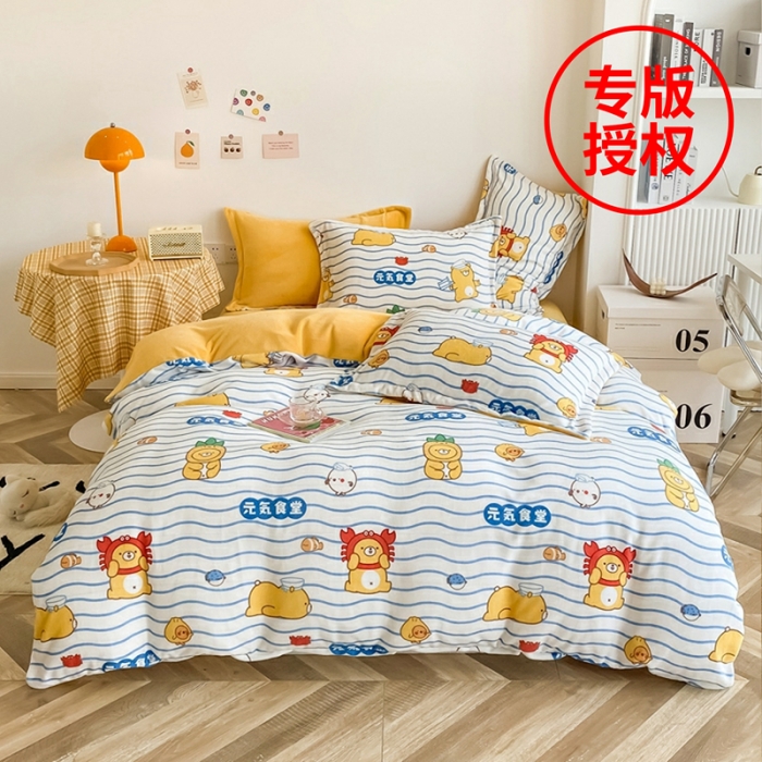 91家纺网 家纺一手货源 找家纺 2021新款牛奶绒四件套法莱水晶宝宝绒 元气食堂の欢乐海洋