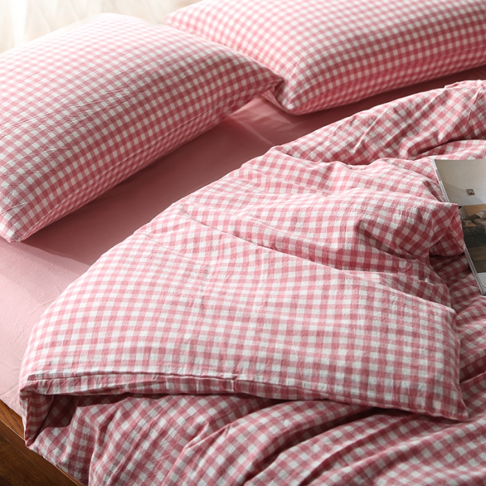 91家纺网 家纺一手货源 找家纺 安莱生活 2021新款全棉水洗棉套件 玫粉小格