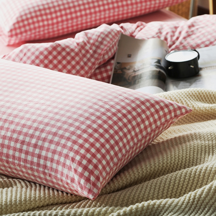 91家纺网 家纺一手货源 找家纺 安莱生活 2021新款全棉水洗棉套件 玫粉小格