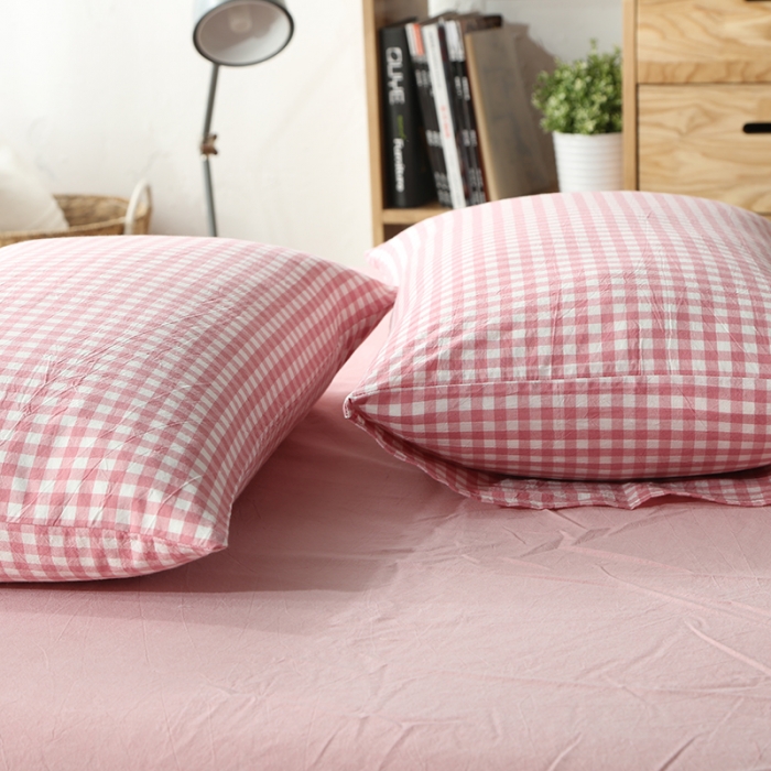 91家纺网 家纺一手货源 找家纺 安莱生活 2021新款全棉水洗棉套件 玫粉小格