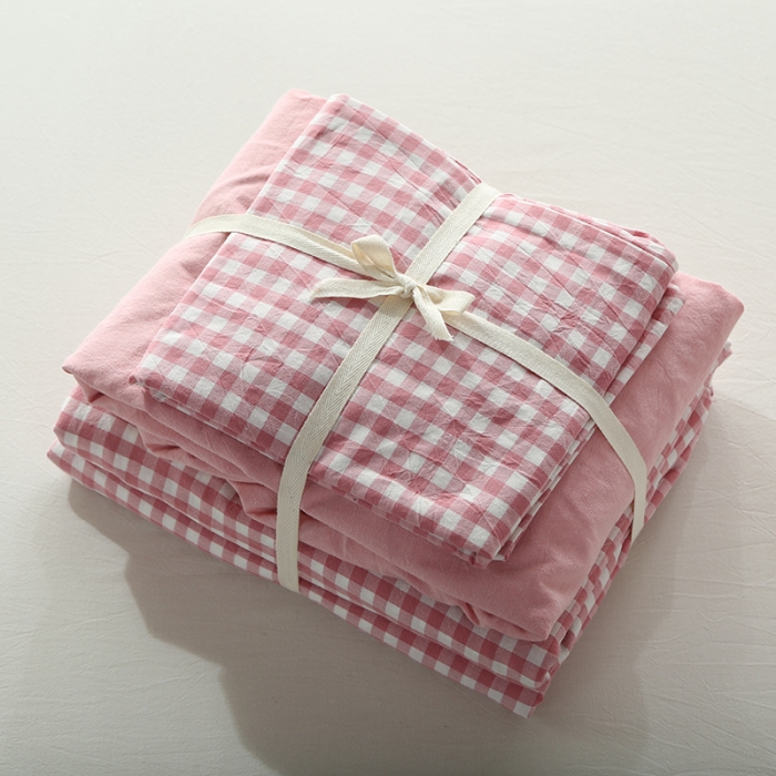 91家纺网 家纺一手货源 找家纺 安莱生活 2021新款全棉水洗棉套件 玫粉小格