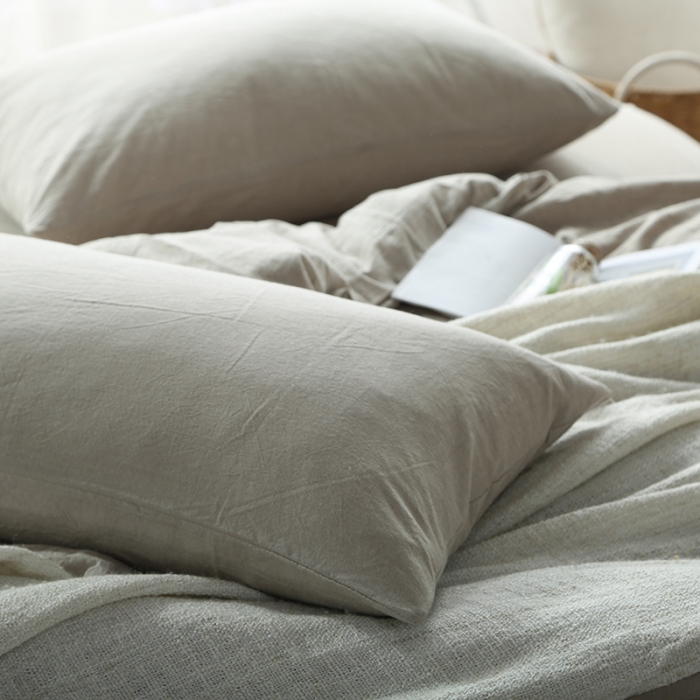 91家纺网 家纺一手货源 找家纺 安莱生活 2021新款全棉水洗棉套件 米灰纯色