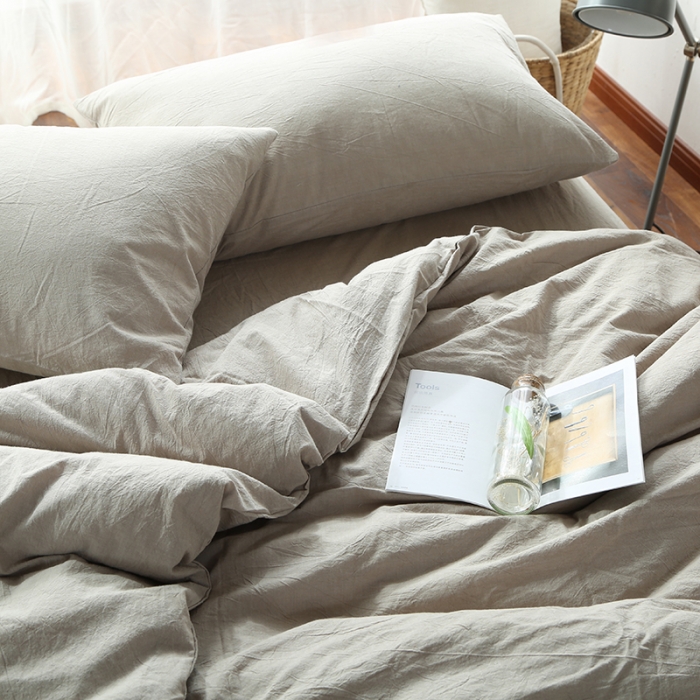 91家纺网 家纺一手货源 找家纺 安莱生活 2021新款全棉水洗棉套件 米灰纯色