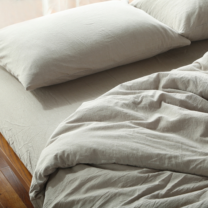 91家纺网 家纺一手货源 找家纺 安莱生活 2021新款全棉水洗棉套件 米灰纯色