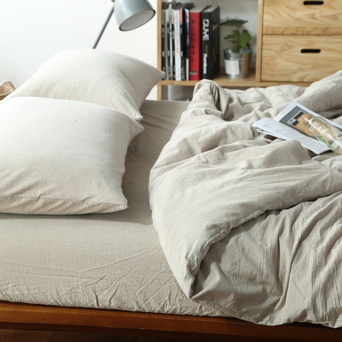 91家纺网 家纺一手货源 找家纺 安莱生活 2021新款全棉水洗棉套件 米灰纯色