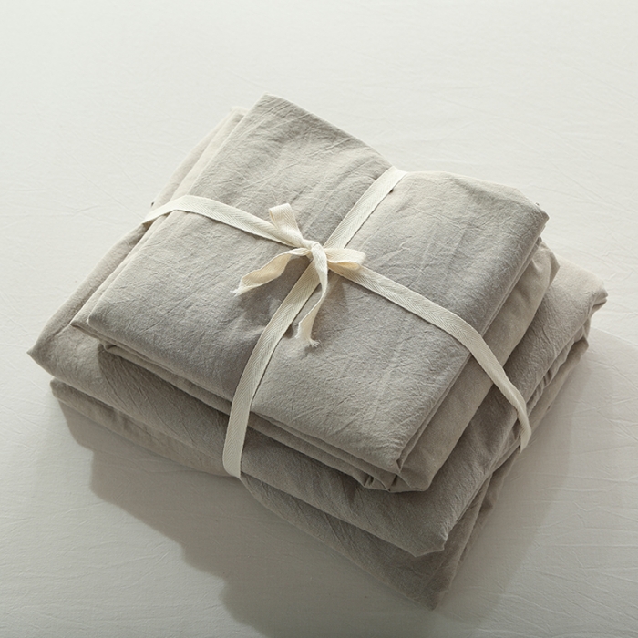 91家纺网 家纺一手货源 找家纺 安莱生活 2021新款全棉水洗棉套件 米灰纯色