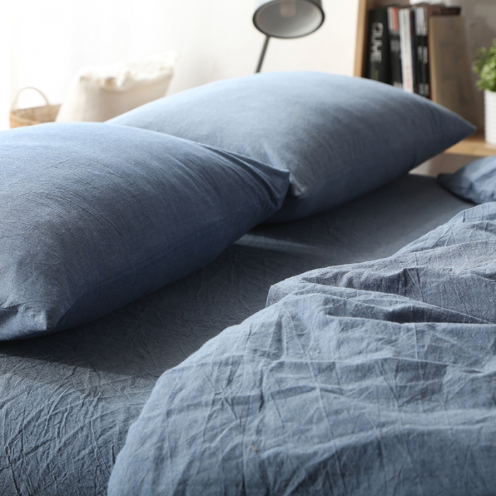 91家纺网 家纺一手货源 找家纺 安莱生活 2021新款全棉水洗棉套件 牛仔蓝