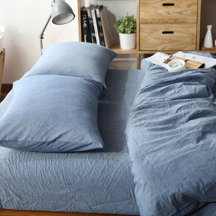 91家纺网 家纺一手货源 找家纺 安莱生活 2021新款全棉水洗棉套件 牛仔蓝