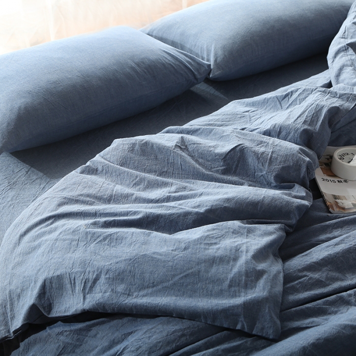 91家纺网 家纺一手货源 找家纺 安莱生活 2021新款全棉水洗棉套件 牛仔蓝