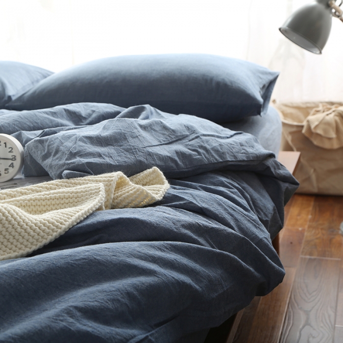 91家纺网 家纺一手货源 找家纺 安莱生活 2021新款全棉水洗棉套件 牛仔蓝