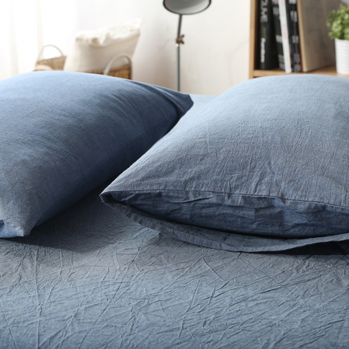 91家纺网 家纺一手货源 找家纺 安莱生活 2021新款全棉水洗棉套件 牛仔蓝