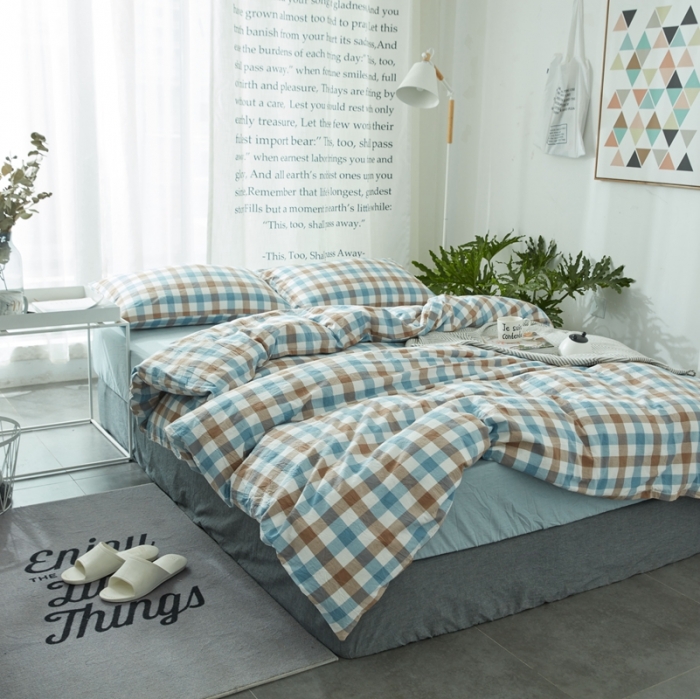 91家纺网 家纺一手货源 找家纺 安莱生活 2021新款全棉水洗棉套件 七彩格兰色