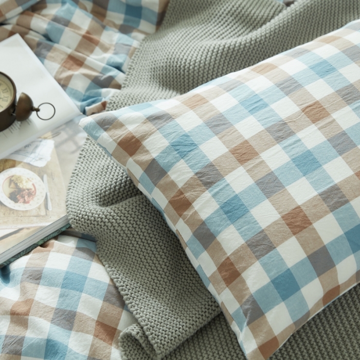 91家纺网 家纺一手货源 找家纺 安莱生活 2021新款全棉水洗棉套件 七彩格兰色