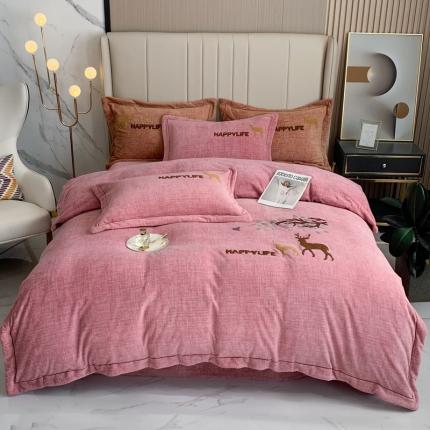 91家纺网 家纺一手货源 找家纺 （总）榻尚 2023高克重婴肤绒牛奶绒毛巾绣高端保暖四件套