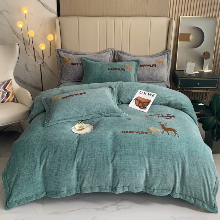 91家纺网 家纺一手货源 找家纺 （总）榻尚 2023高克重婴肤绒牛奶绒毛巾绣高端保暖四件套