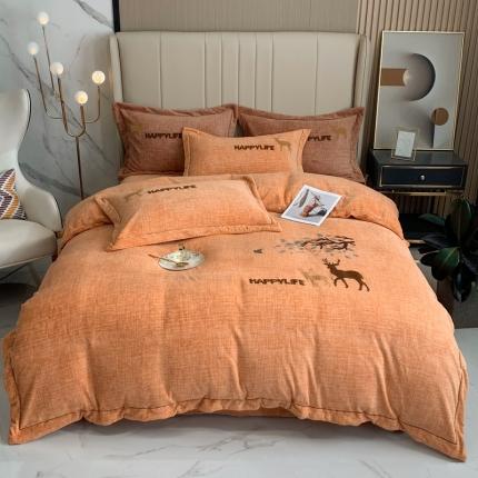 榻尚2021新款高克重婴肤绒牛奶绒毛巾绣高端四件套 黄色小鹿