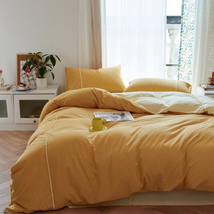 91家纺网 家纺一手货源 找家纺 纯棉水洗棉四件套纯色简约全棉被套工艺款床单床笠学生直播爆款