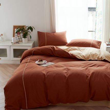 91家纺网 家纺一手货源 找家纺 纯棉水洗棉四件套纯色简约全棉被套工艺款床单床笠学生直播爆款