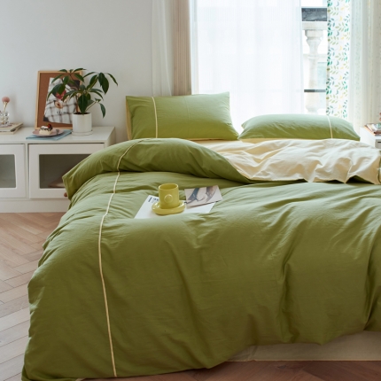 91家纺网 家纺一手货源 找家纺 纯棉水洗棉四件套纯色简约全棉被套工艺款床单床笠学生直播爆款