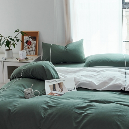 91家纺网 家纺一手货源 找家纺 纯棉水洗棉四件套纯色简约全棉被套工艺款床单床笠学生直播爆款