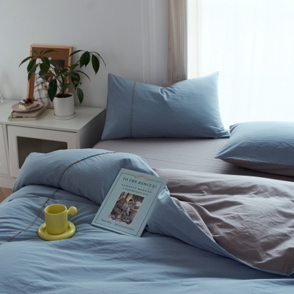 91家纺网 家纺一手货源 找家纺 纯棉水洗棉四件套纯色简约全棉被套工艺款床单床笠学生直播爆款