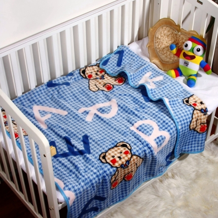 澳美适毯业 婴儿毯盖毯幼儿园午睡办公室盖腿毯礼品毯宝宝熊-蓝