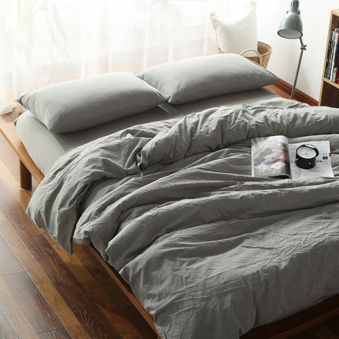 91家纺网 家纺一手货源 找家纺 安莱生活 2021新款全棉水洗棉套件 浅灰纯色