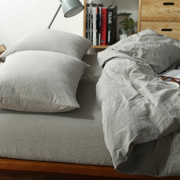 91家纺网 家纺一手货源 找家纺 安莱生活 2021新款全棉水洗棉套件 浅灰纯色