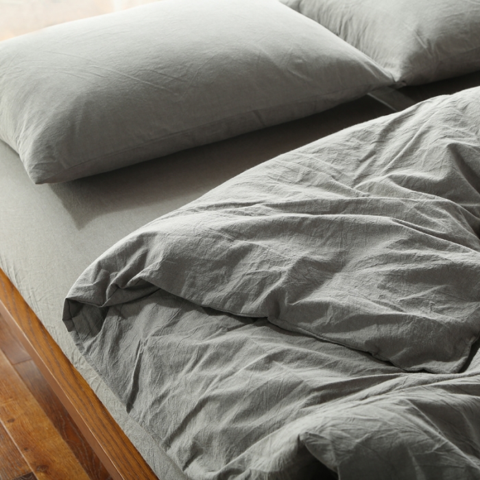 91家纺网 家纺一手货源 找家纺 安莱生活 2021新款全棉水洗棉套件 浅灰纯色