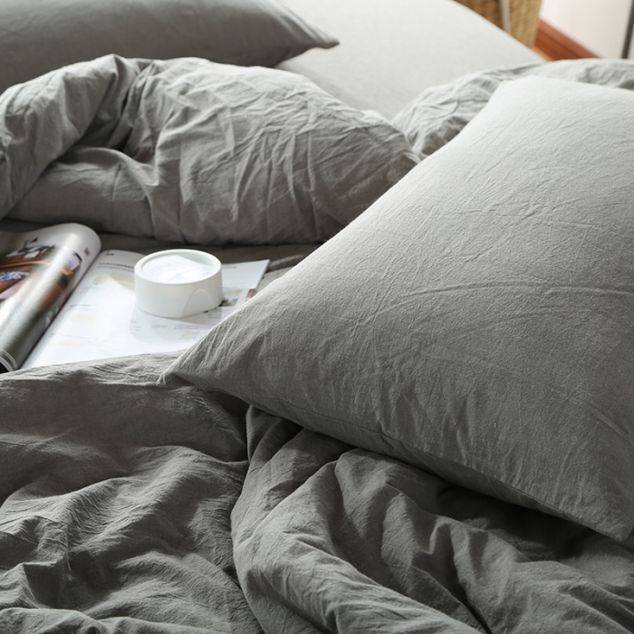 91家纺网 家纺一手货源 找家纺 安莱生活 2021新款全棉水洗棉套件 浅灰纯色