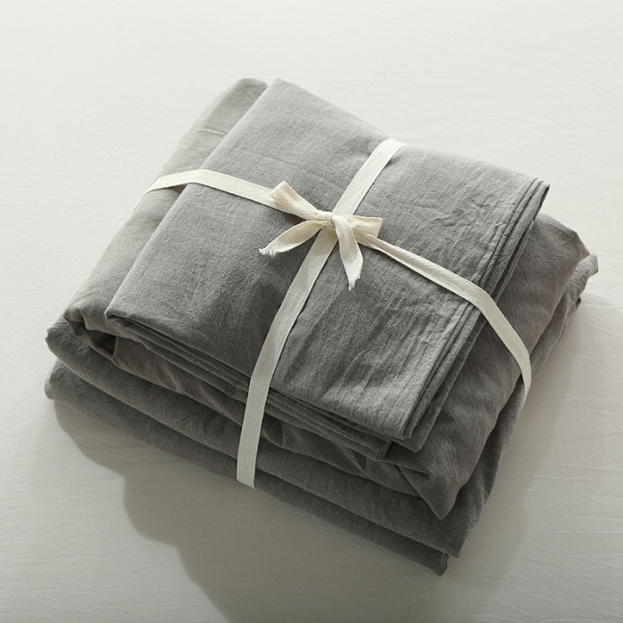 91家纺网 家纺一手货源 找家纺 安莱生活 2021新款全棉水洗棉套件 浅灰纯色