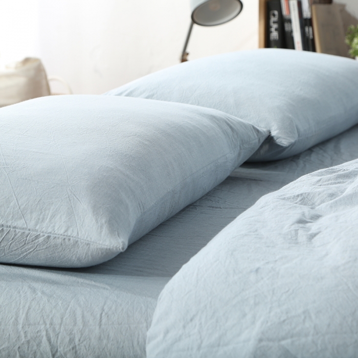 91家纺网 家纺一手货源 找家纺 安莱生活 2021新款全棉水洗棉套件 浅兰纯色