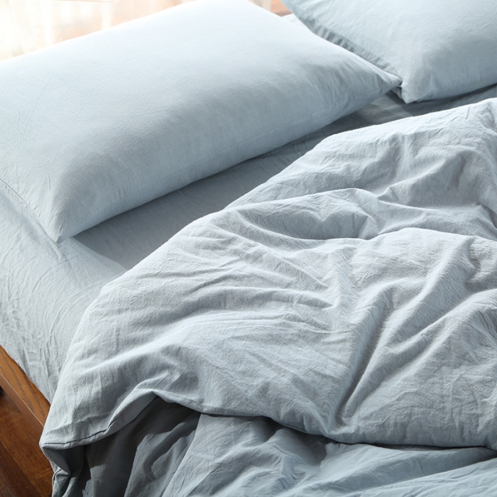 91家纺网 家纺一手货源 找家纺 安莱生活 2021新款全棉水洗棉套件 浅兰纯色