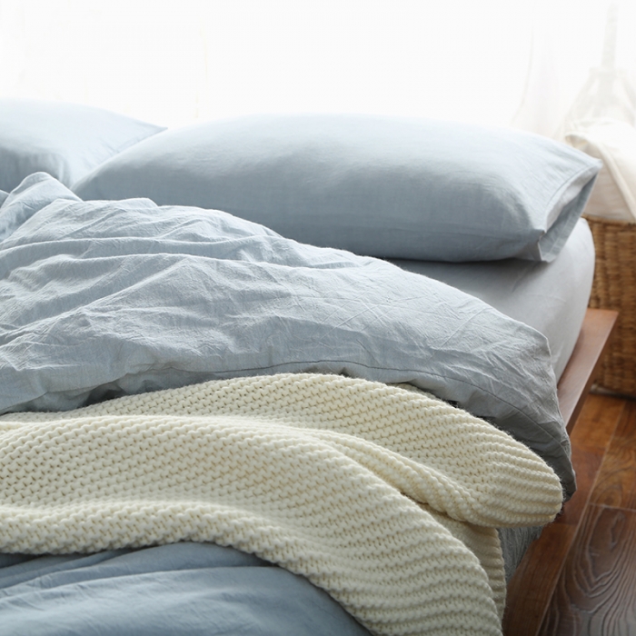 91家纺网 家纺一手货源 找家纺 安莱生活 2021新款全棉水洗棉套件 浅兰纯色