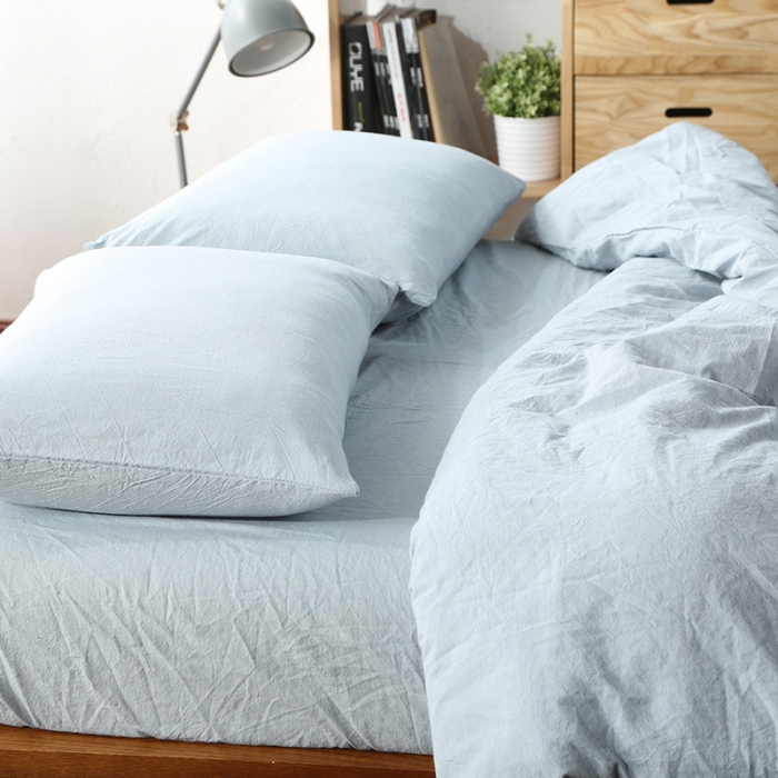 91家纺网 家纺一手货源 找家纺 安莱生活 2021新款全棉水洗棉套件 浅兰纯色