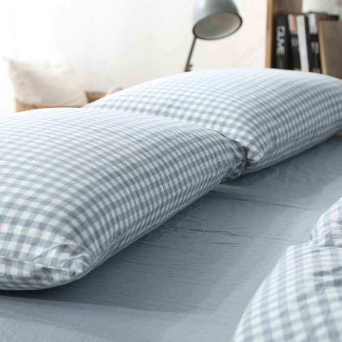 91家纺网 家纺一手货源 找家纺 安莱生活 2021新款全棉水洗棉套件 浅蓝小格