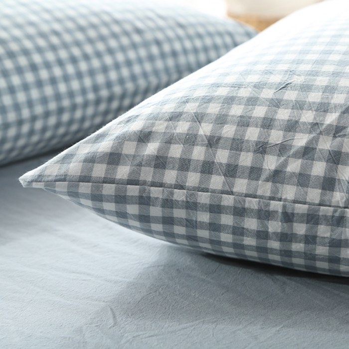 91家纺网 家纺一手货源 找家纺 安莱生活 2021新款全棉水洗棉套件 浅蓝小格