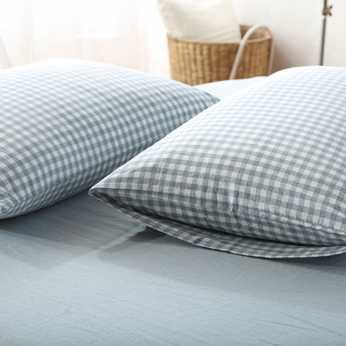 91家纺网 家纺一手货源 找家纺 安莱生活 2021新款全棉水洗棉套件 浅蓝小格