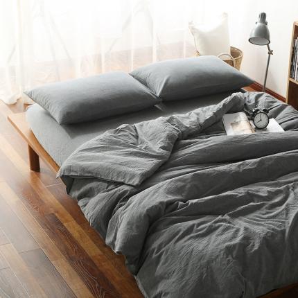 91家纺网 家纺一手货源 找家纺 安莱生活 2021新款全棉水洗棉套件 深灰纯色