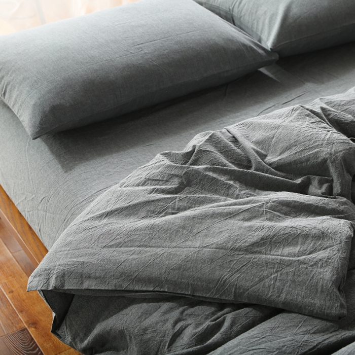 91家纺网 家纺一手货源 找家纺 安莱生活 2021新款全棉水洗棉套件 深灰纯色