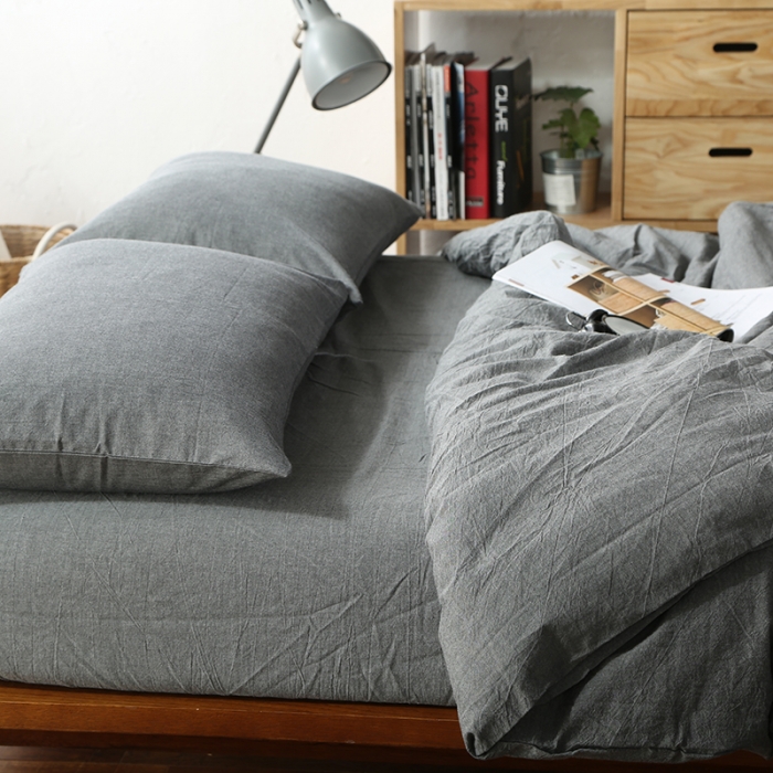 91家纺网 家纺一手货源 找家纺 安莱生活 2021新款全棉水洗棉套件 深灰纯色