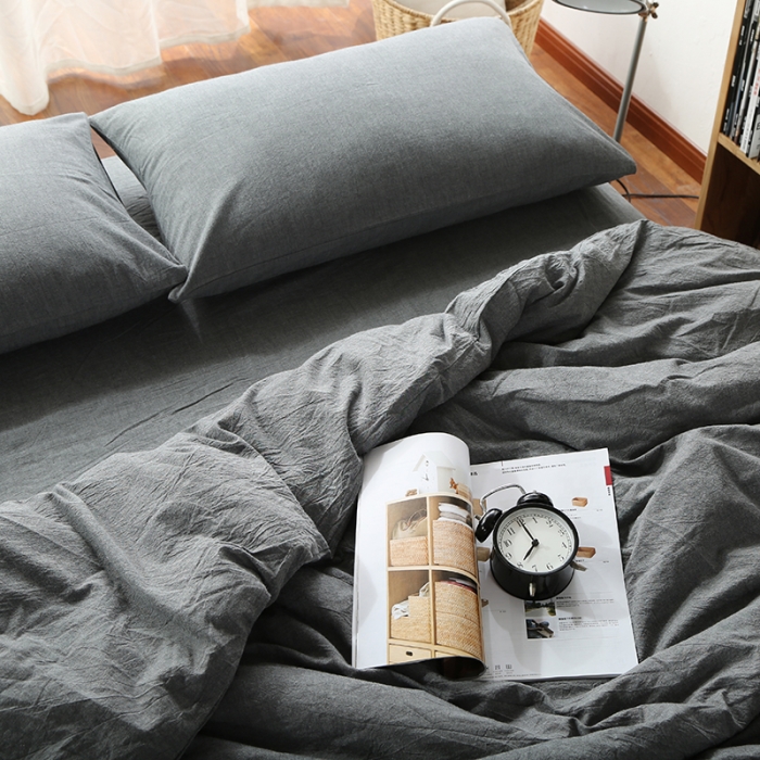 91家纺网 家纺一手货源 找家纺 安莱生活 2021新款全棉水洗棉套件 深灰纯色