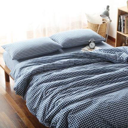 91家纺网 家纺一手货源 找家纺 安莱生活 2021新款全棉水洗棉套件 深蓝小格