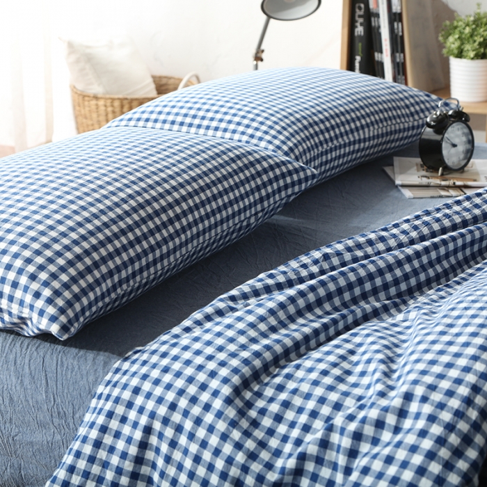 91家纺网 家纺一手货源 找家纺 安莱生活 2021新款全棉水洗棉套件 深蓝小格