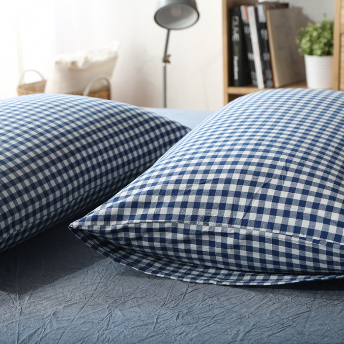 91家纺网 家纺一手货源 找家纺 安莱生活 2021新款全棉水洗棉套件 深蓝小格