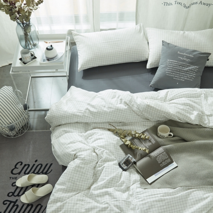 91家纺网 家纺一手货源 找家纺 安莱生活 2021新款全棉水洗棉套件 小白格