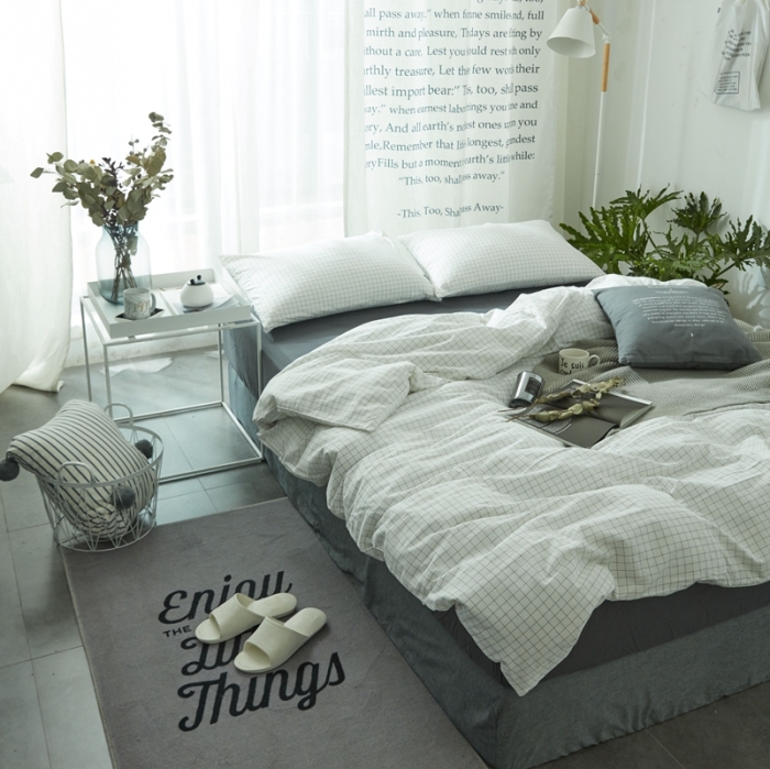 91家纺网 家纺一手货源 找家纺 安莱生活 2021新款全棉水洗棉套件 小白格