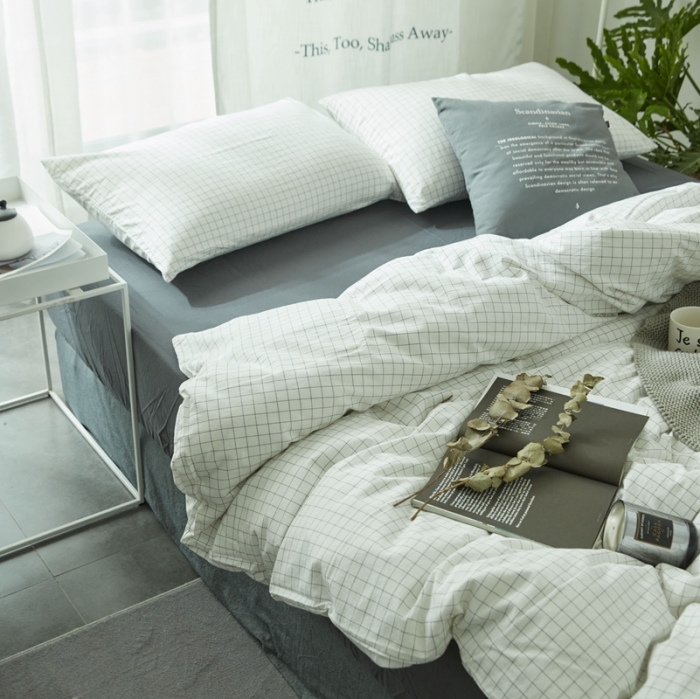 91家纺网 家纺一手货源 找家纺 安莱生活 2021新款全棉水洗棉套件 小白格