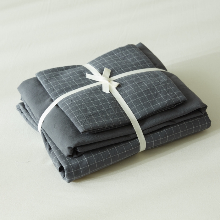 91家纺网 家纺一手货源 找家纺 安莱生活 2021新款全棉水洗棉套件 小灰格